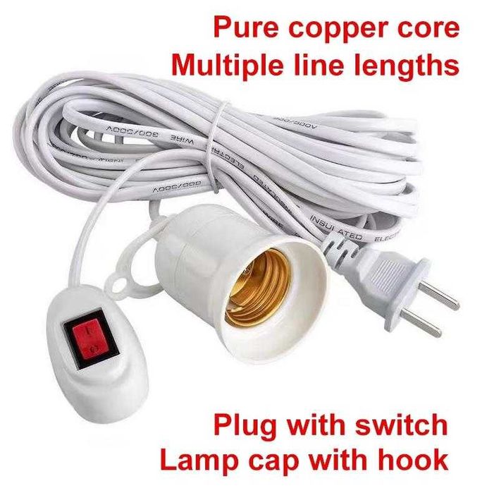 10М Кабел Удължаваща Фасунга с Щепсел и Ключ Крушка E27 Фасонка с Кука Лампа Превключвател Адаптер за Гнездо за Крушка E27 Държач за Лампа с Окачване