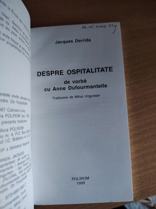 Despre ospitalitate de vorba cu Anne Dufourmantelle-Jacques  Derrida