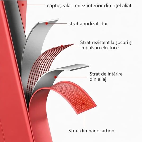 Scara pliabila metalica 5 trepte, antiderapanta, rosie, 165 cm