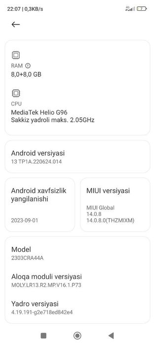 Xiomi not 12 s 8+8 gb ram 256 xotira