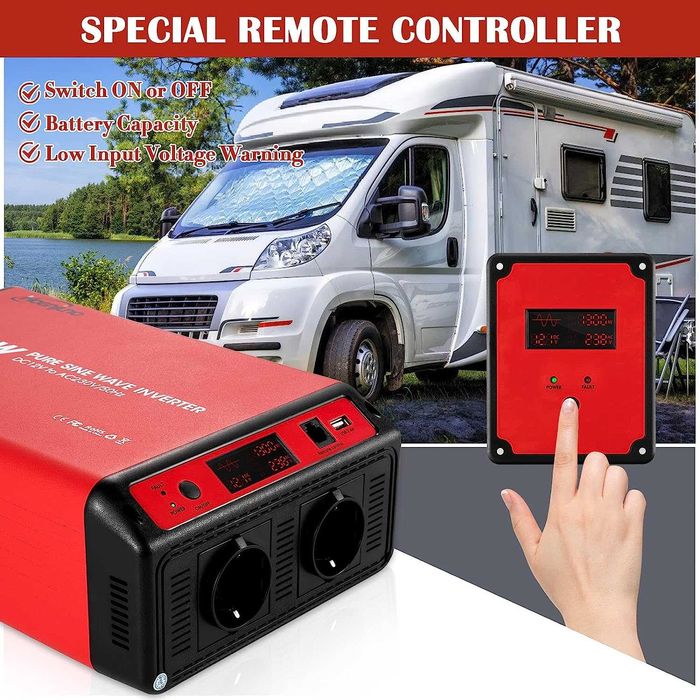 Hoenjuno 2000 W Car Inverter 12 V към 230 V 2000 W чист инвертор