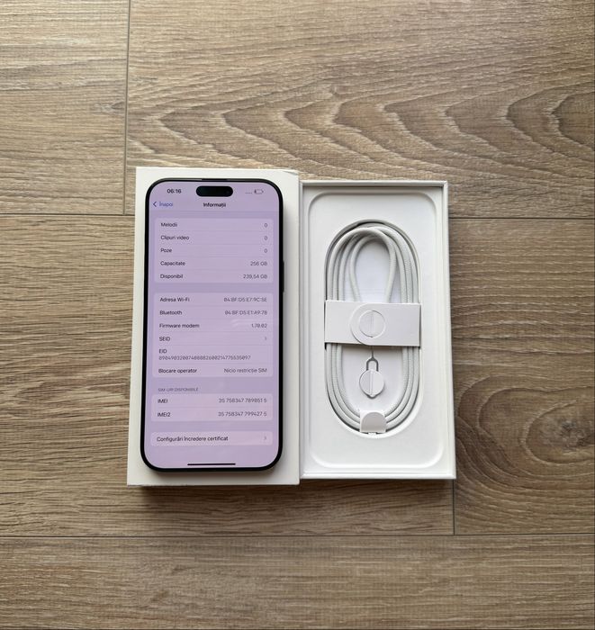 Iphone 16 PRO MAX, 256gb, bat.100% - 35 cicluri încărcare - negru titan