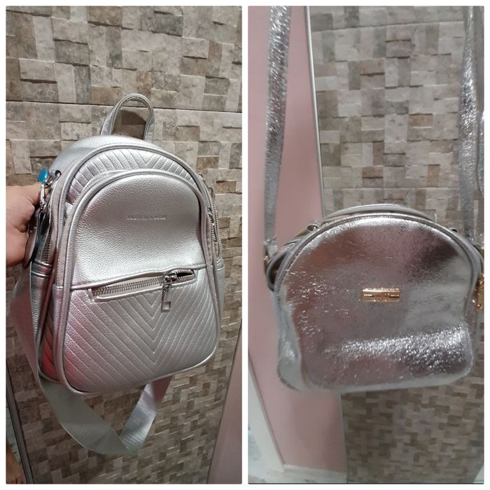 Сребриста чанта малка и раница