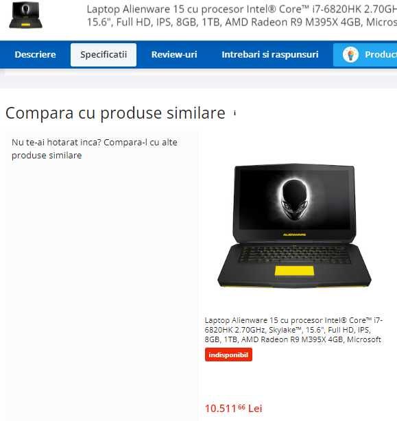 Laptop gaming ALIENWARE nou, intel core i7- ,ram 16 gb, video 6 gb