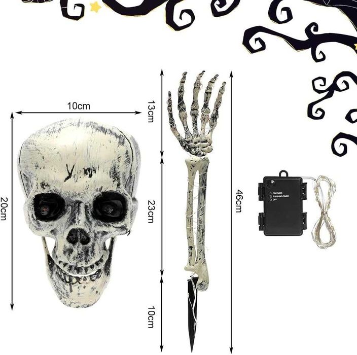 Joellfuner Комплект череп за Хелоуин, 2 ръце, 1 череп. LED декорация