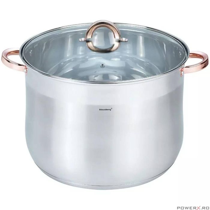 Oala din inox cu capac, manere roze, 22,4 L, Ø34 cm, Klausberg