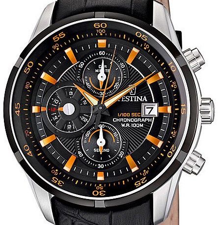 Ретро мъжки часовник хронограф оригинален Festina 6821 с кутия и документи, нова силиконова каишка и нова батерия, сверен и почистен, профилактиран