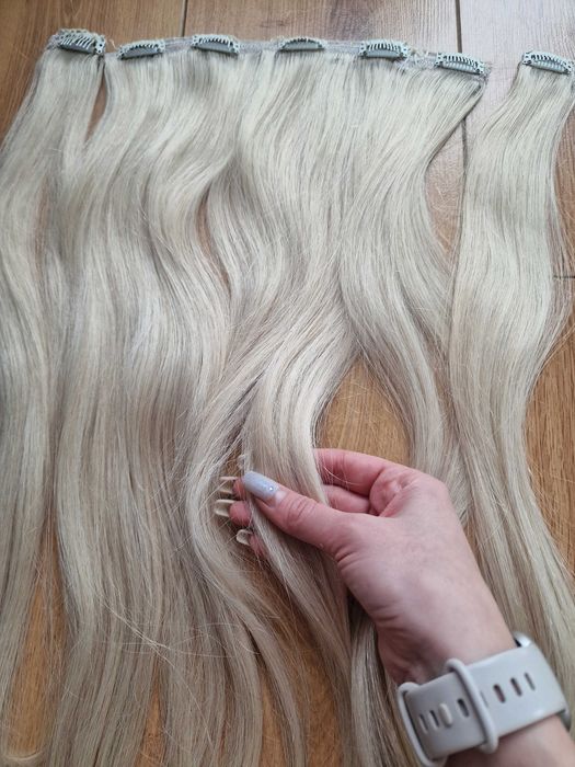 100% естествена виетнамска коса платинено руса, 60 см