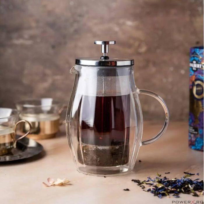 Infuzor din sticla, transparent, pentru cafea, ceai si lapte, 350ml,