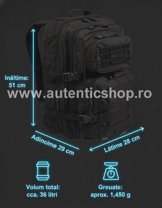 Mil-Tec Rucsac Tactic Militar - Ghiozdan Armata Camuflaj Combat - 36 L