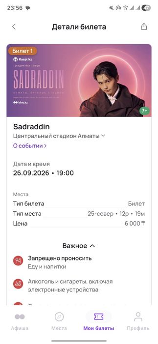 Билет Садраддин концерт