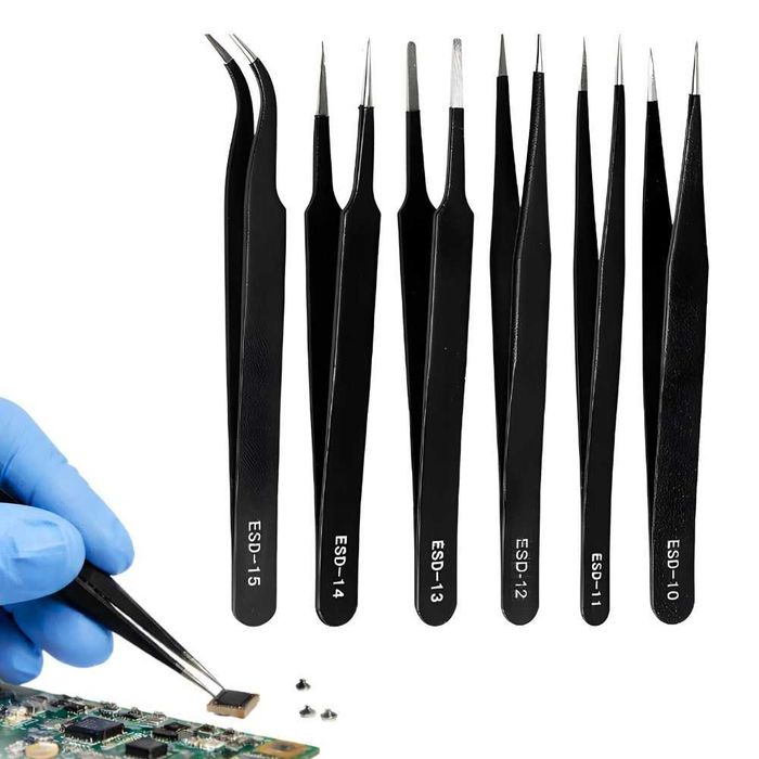 Set 6 Pense Antistatice de Precizie ESD, Otel Inoxidabil, Electronica/GSM