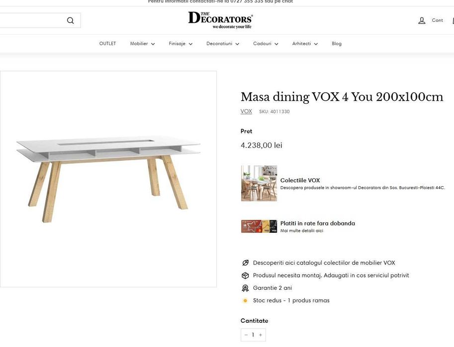 Masa dining VOX 4 You 200x100cm + 3 sertare