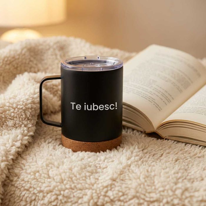 Cană termos (350ml) cu text personalizat – cadou perfect
