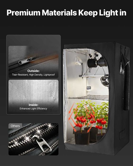 Cort de cultura interior 100 x 100 x 200cm kit complet cu lampa LED 1344 diode, ventilator, filtru carbon si mylar 600D reflectorizant