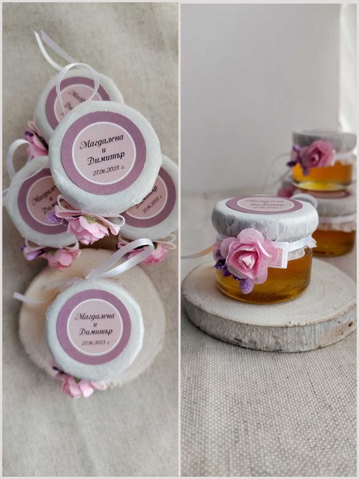Бурканчета с мед подаръци за гости / сватба, кръщене