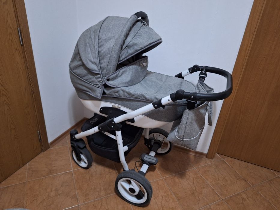Бебешка количка 3 в 1 Adbor - Nemo len, сив лен
