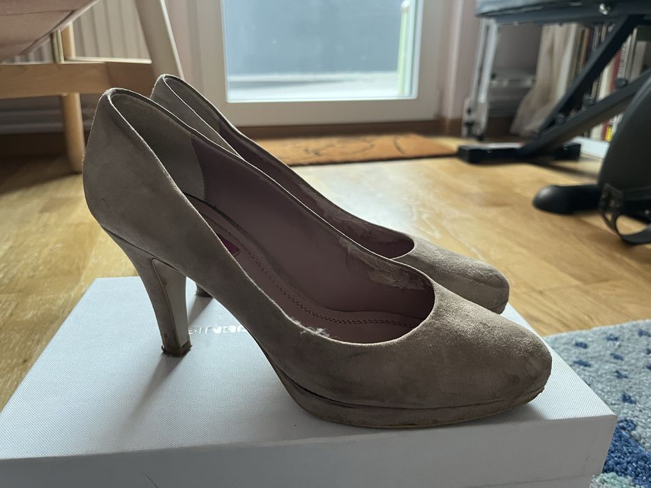 Pantofi cu toc piele intoarsa naturala