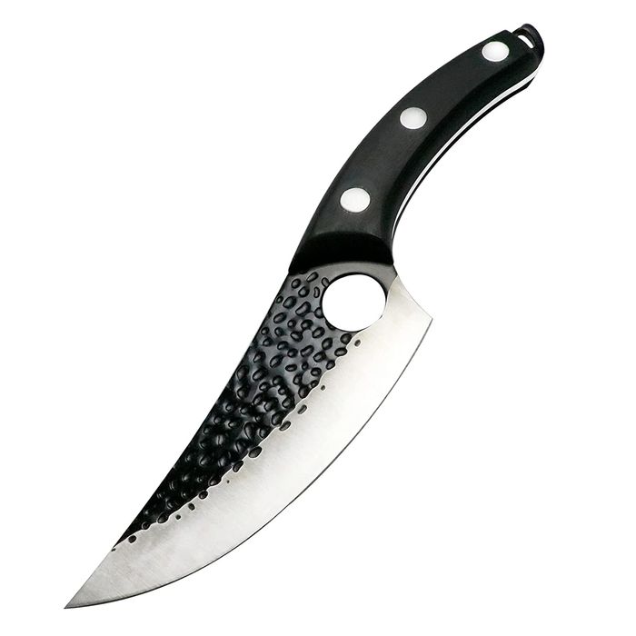 Cutit japonez lucrat manual, 27.5 cm, negru, teaca piele inclusa