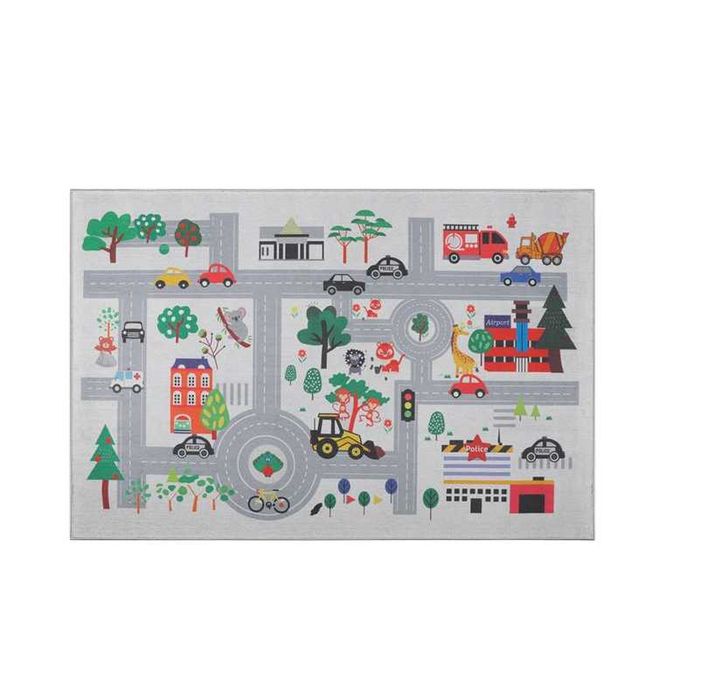 Детски килим Mercado Trade, За детска стая, Правоъгълен, Сив, Розов