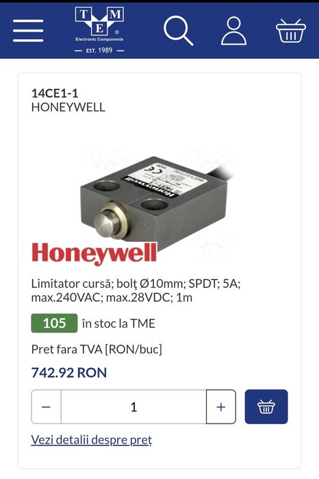 Limitator / Micro switch Honeywell 14CE1-1 Industrial IP66/67 NOU
