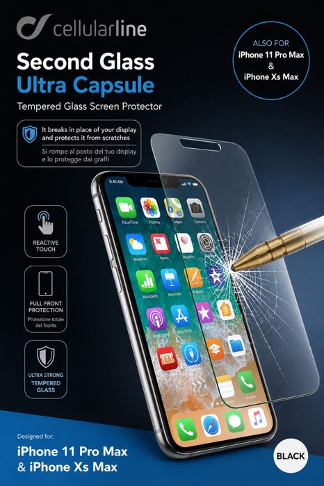 Нова закалено стъкло за iPhone 11 Pro Max и iPhone Xs Max - Cellularline