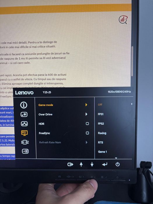Monitor Gaming WLED IPS LENOVO 240 Hz
