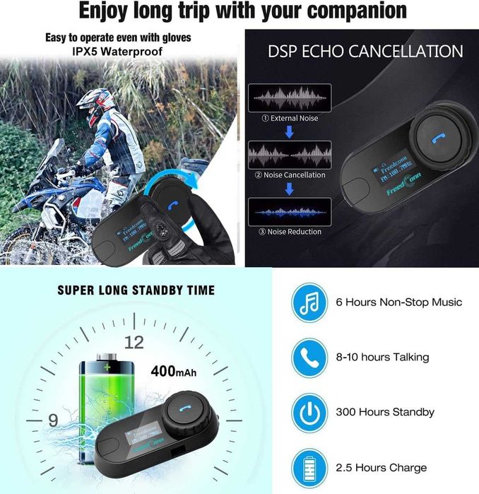 Sistem de comunicare moto Intercom FreedConn Tcom-VB/SC, Bluetooth,pachet 2 buc,sigilat