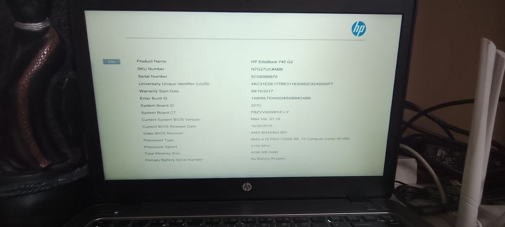 Hp Elitebok 745 G2 4gb ddr3 244 gb ssd