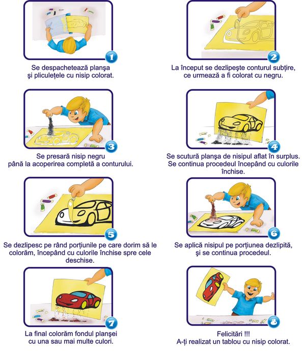 Activitate creativa copii - Planse pictura cu nisip colorat