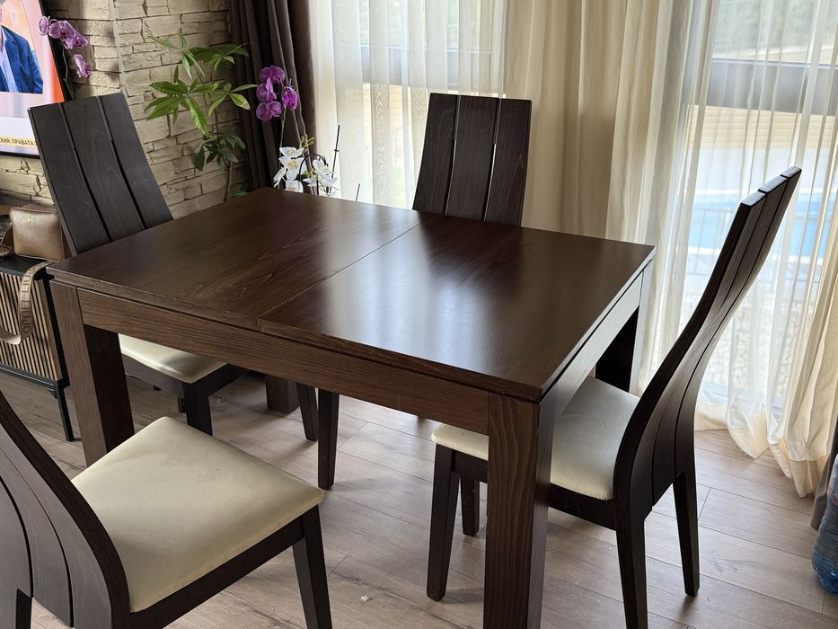 Маса с 4 стола тъмен орех