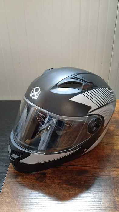 Casca Moto/Scuter/ATV, Viziera Dubla, Negru Argintiu, Marime universala 59-62 cm
