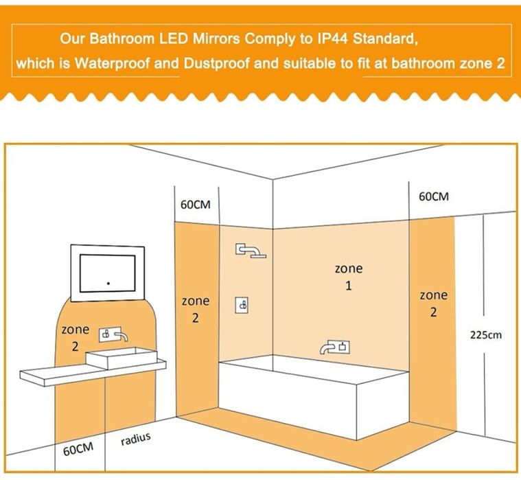 Огледало за баня 80×60 см. с нагревател и bluetooth колонки