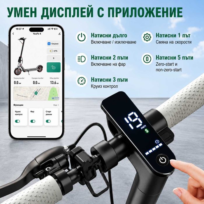 Електрическа тротинетка D8 Pro 350W | 31 км/ч, до 30 км пробег, APP, нова