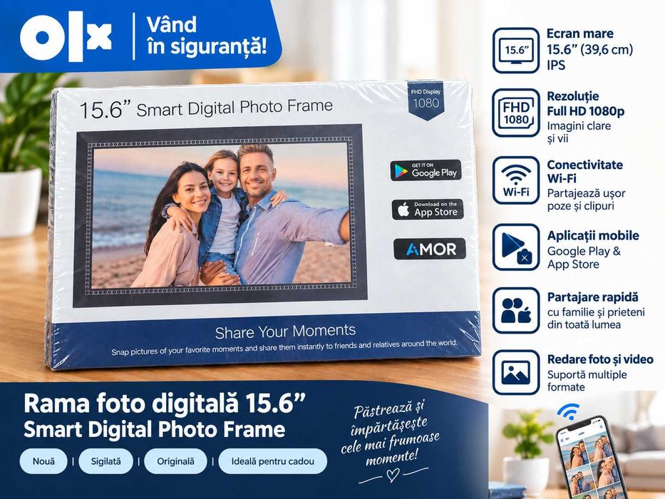 Rama foto digitala Smart 15.6" Full HD 1080P WiFi - Noua, Sigilata