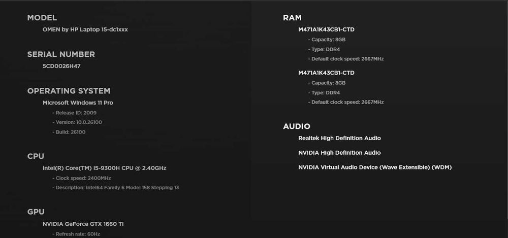 HP Omen 15/ i5 9300H+1660TI/256GB+1TB m2 SATA/16 GB DDR4