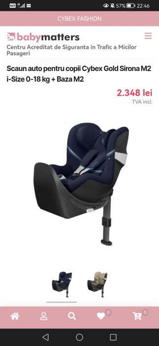 Scaun auto pentru copii Cybex Gold Sirona M2 i-Size 0-18 kg + Baza M2