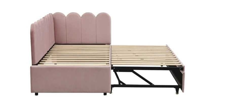 NOU Pat principal tapiterie catifea roz 140x200 cm pat extensibil 90x190 cm