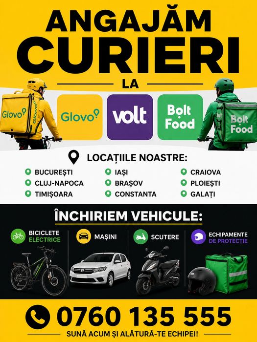 Job Curier Glovo Wolt Bolt Food | Angajam in Targu Mures | Castiguri Atractive