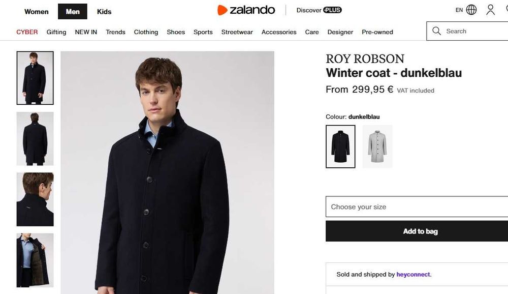 Palton slim 48 M premium Roy Robson lana moale gri inchis