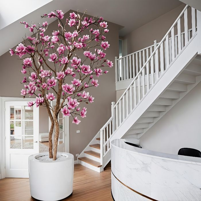 Copac Magnolie din trunchiul natural și flori artificiale