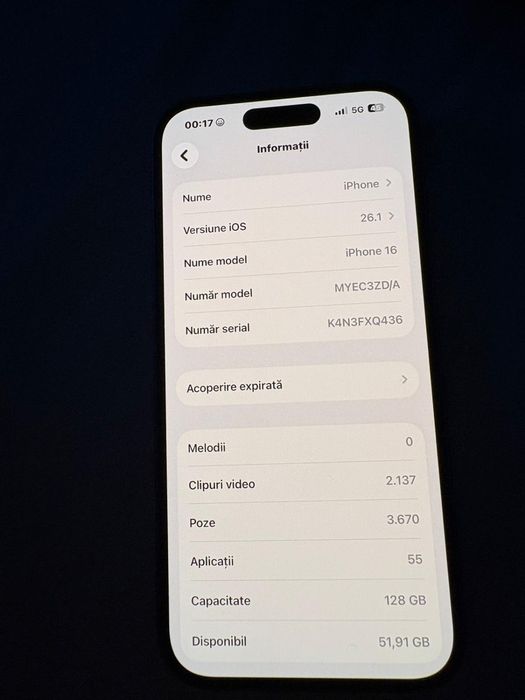 Vand/Schimb iphone 16 simplu ,128 gb baterie 90%