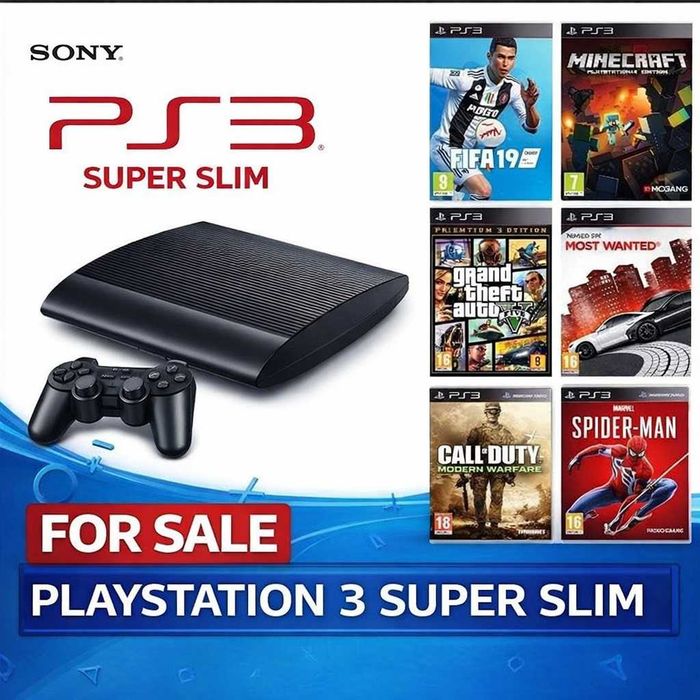 PlayStation 3 Super Slim с 2 джойстика и 40 игри