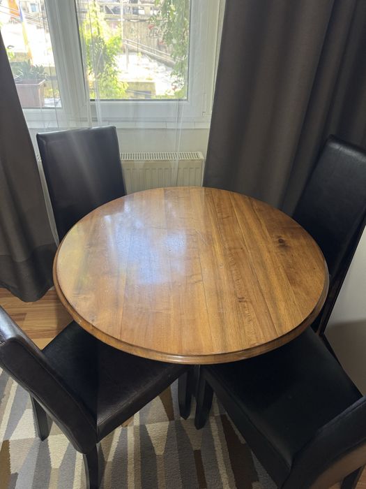 Masa lemn masiv 100 cm+4 scaune