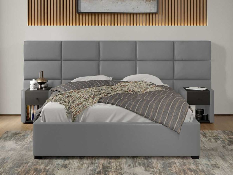 Pat tapitat Cico rabatabil 287 x 114 C2 din piele/stofa Gri Nube 81