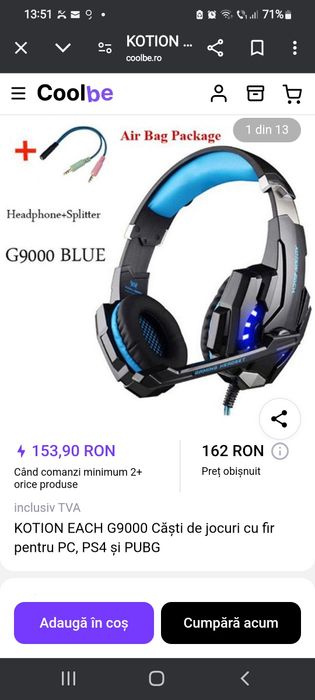 KOTION EACH G9000 Căști de jocuri cu fir pentru PC, PS4 și PUBG