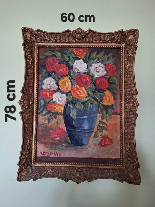 Tablou Pictură Ulei "Buchet de Trandafiri" - Semnat Kozma I.