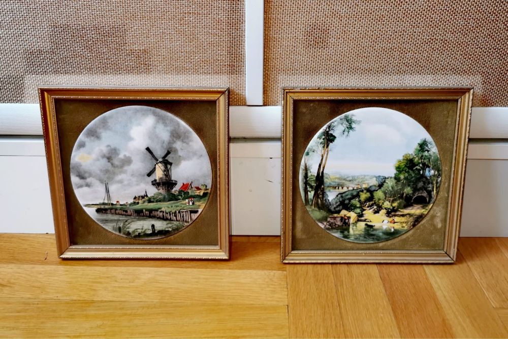 Картина миниатюра плакет 2бр антикварна керамика ръчно рисувани рамки