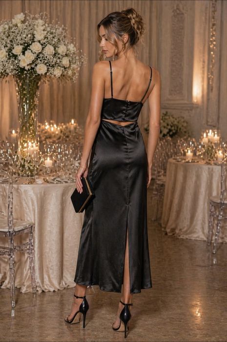 Rochie lungă satin Zara S neagra eveniment eleganta ocazie