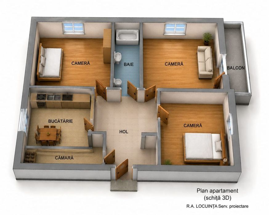 TATARASI-CIURCHI,ap. 3 camere, decomandat, 60m2, vedere dubla! — fotografia 1